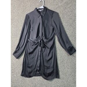 Steve Madden BB Dakota Women Shirt XS Black Satin Long Sleeve Mini